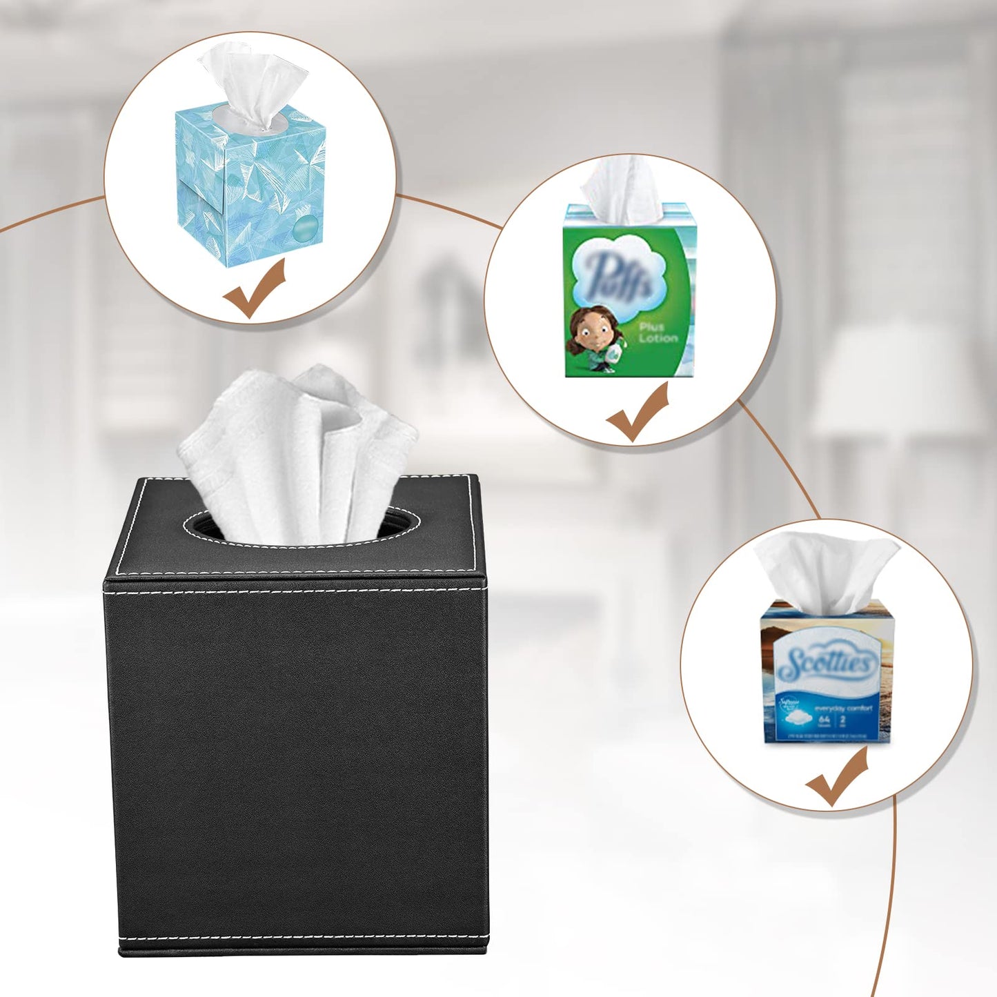 PU Leather Tissue Box Cover for Home & Office