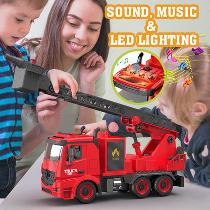 Dwi Dowellin Fire Truck Toys for 4 5 6 7 Years Old Kids, Fire Rescue Vehicle with Shooting Water,Light&Sounds, Assemble Cars Toy, Gift for Boy Girl