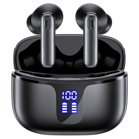 Bluetooth Headphones Ear Buds 68Hrs Playtime Wireless Earbuds Deep Bass with Mic Earphones in Ear IPX7 Waterproof Headset with Power Display Charging Case for Phone Tablet TV Business Sport Black