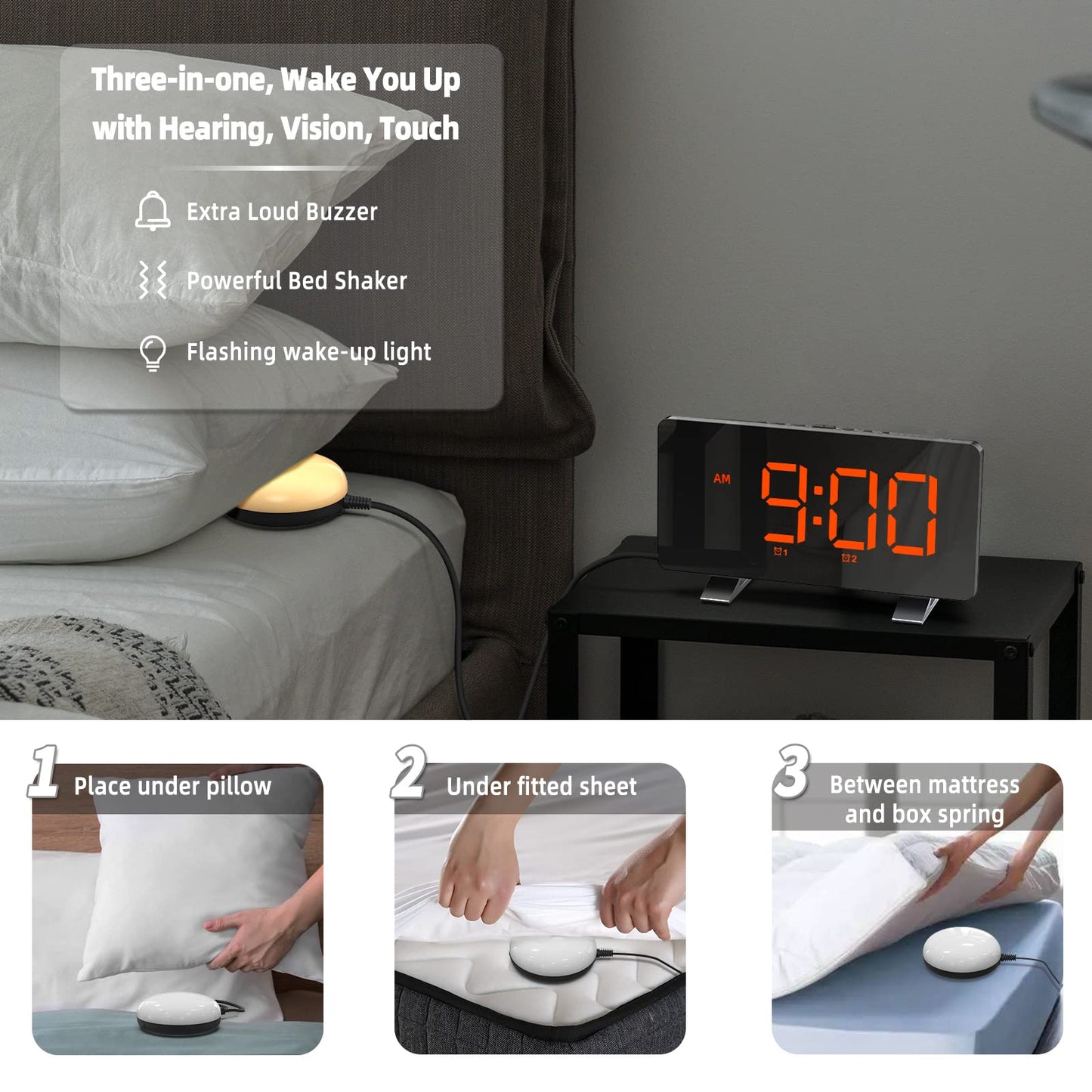 Vibrating Alarm Clock with Bed Shaker