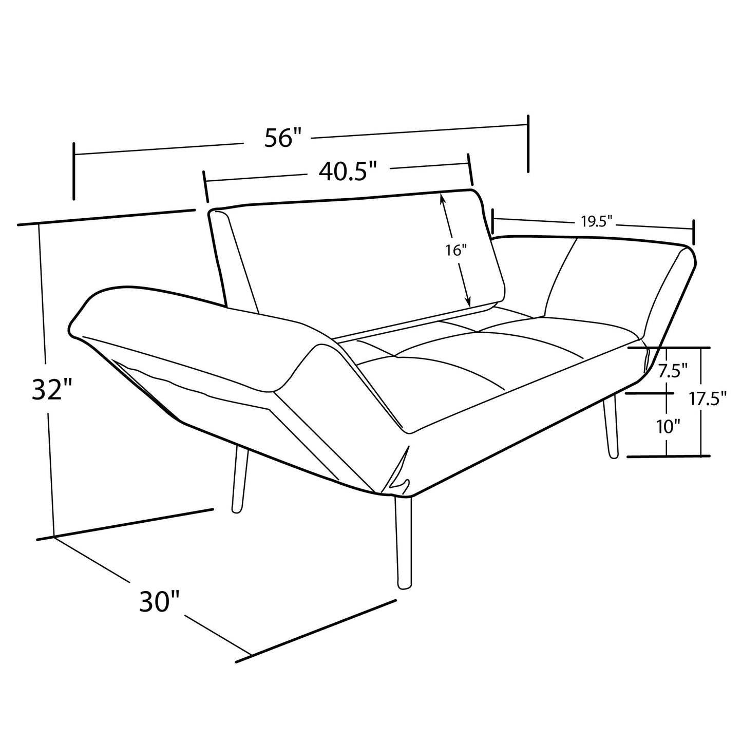 Novogratz Leyla Loveseat, Black