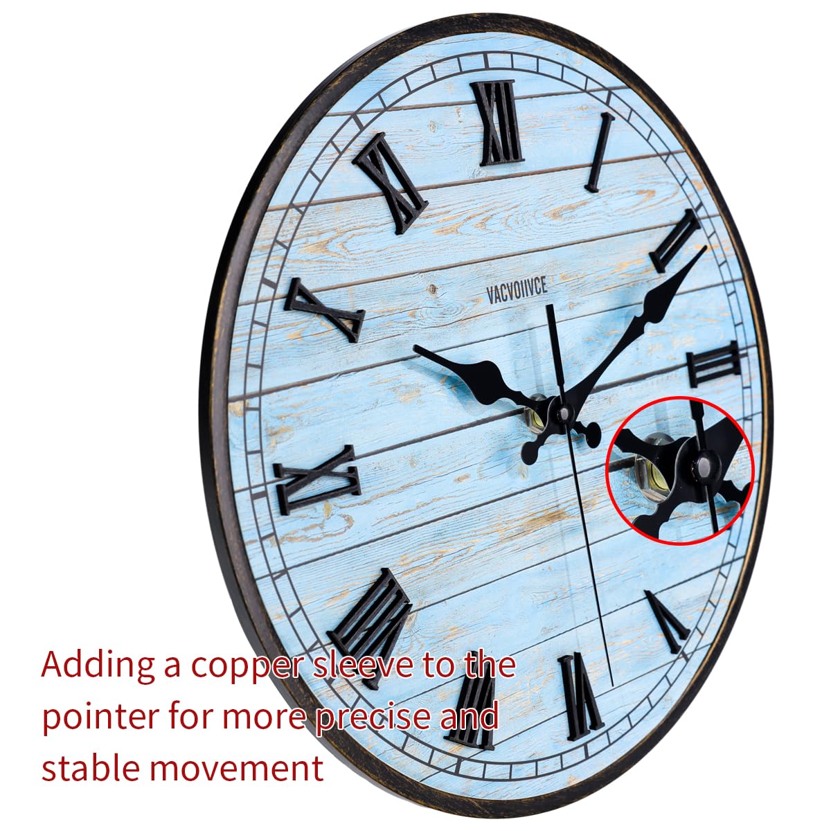 VACVOIIVCE 10 inch Wall Clock, Battery Powered Wooden Farmhouse Clock, Blue Beach Retro Little Wall Clock for Bedroom, Bathroom, Kitchen, Living Room Decoration