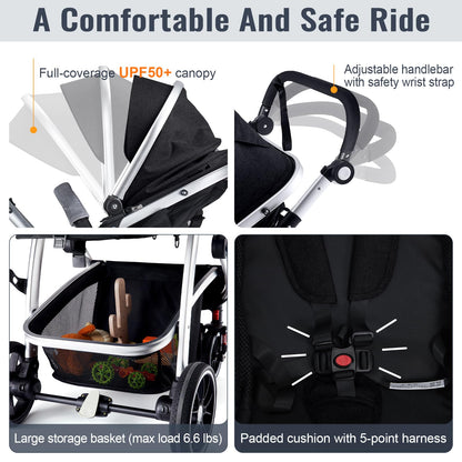 Hagaday 2-in-1 Convertible Baby Stroller with Canopy