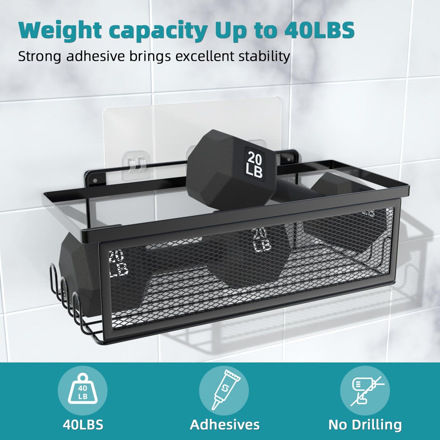 Weksi Shower Caddy 4 Pack Rustproof Shower Organizer Adhesive No Drilling Stainless Steel Bathroom Shower Shelves,Large Capacity Shower Rack with Soap Hairdryer Holder for Inside Bathroom/Dorm/Kitchen