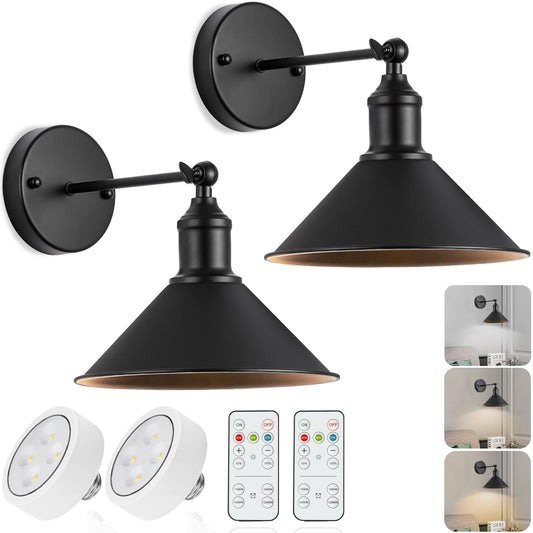 2 Pack Wireless LED Wall Sconces with Remote