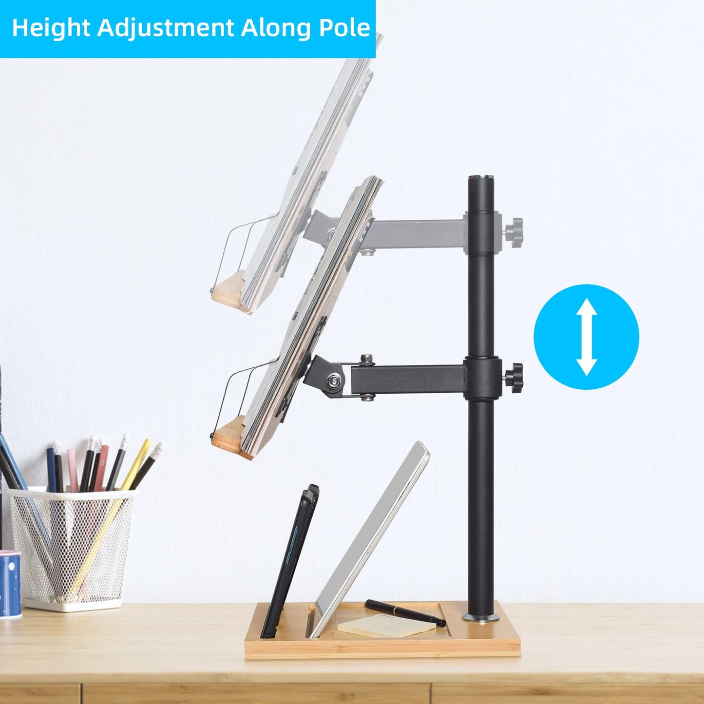 Adjustable Book Stand with Phone Slot & Clips
