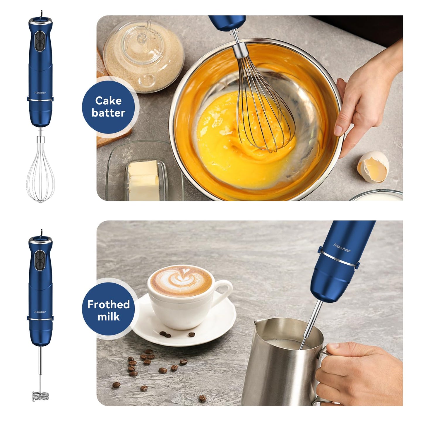 Immersion Blender Handheld 5 in 1 Hand Blender, 1000W Hand Mixer Stick, BPA-Free 12 Speed Handheld Blender 304 Stainless, Beaker, Chopper, Whisk and Milk Frother, Soup, Smoothies, Baby Food, Sauce