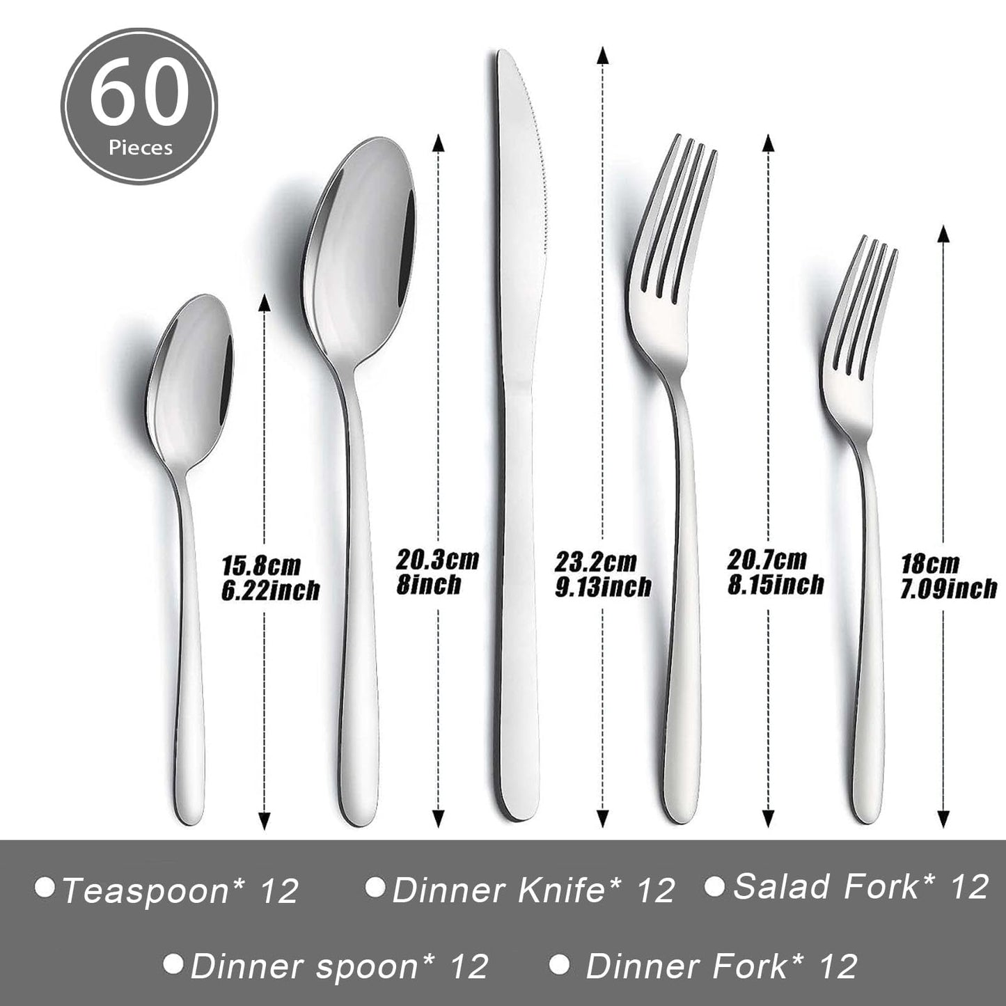 APEO 60 Piece Stainless Steel Silverware Set for 12, Premium Polished Flatware Sets, Forks Spoons and Knives Set, Food-Grade Cutlery Set for Home Kitchen Restaurant Hotel, Dishwasher Safe Utensils Set