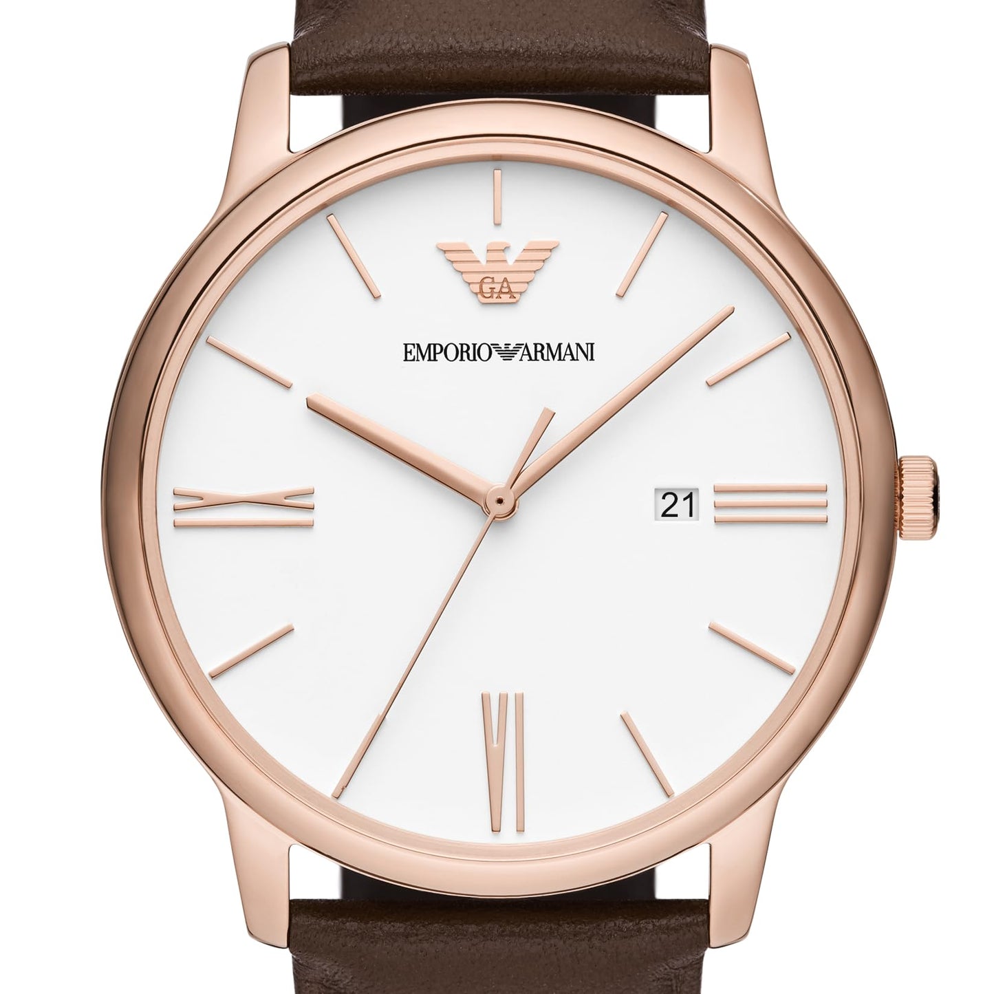Emporio Armani Men's Three-Hand Date Brown Leather Band Watch (Model: AR11572)