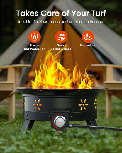 19″ Propane Fire Pit with Grill Grate, 58,000 BTU