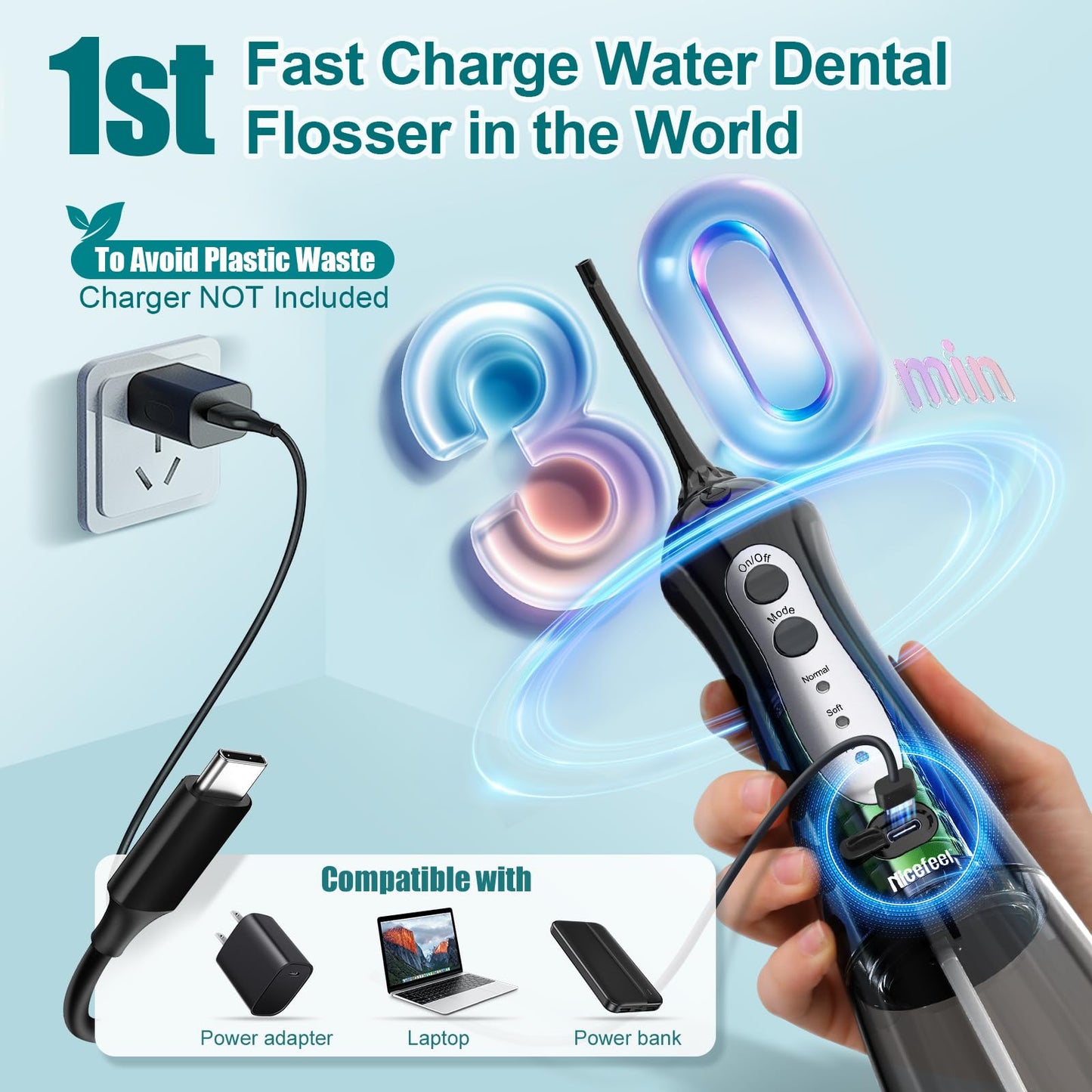 Nicefeel Cordless Water Dental Flosser with 3 Modes