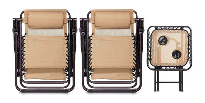 Amazon Basics Outdoor Mesh Adjustable Zero Gravity Lounge Chair Recliners with Side Table, 35 x 26 x 43 inches, Beige