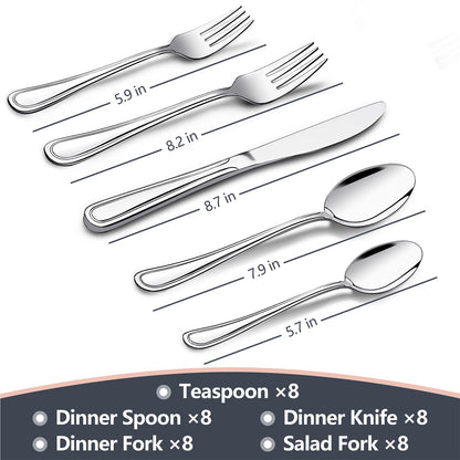 40-Piece Silverware Set for 8, Stainless Steel Flatware Cutlery Set For Home Kitchen Restaurant Hotel, Kitchen Utensils Set, Mirror Polished, Dishwasher Safe