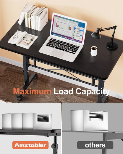 Small Standing Desk Adjustable Height, Mobile Stand Up Desk with Wheels, 32 Inch Portable Rolling Desk Small Computer Desk, Portable Laptop Desk Standing Table Black