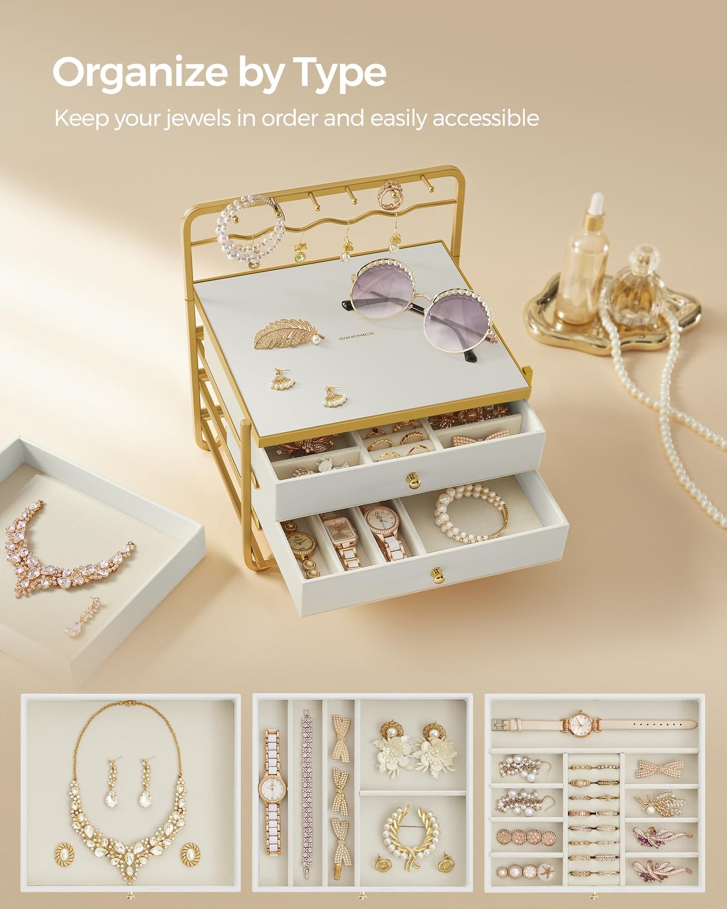 SONGMICS 3-Tier Jewelry Organizer with Hanging Rack