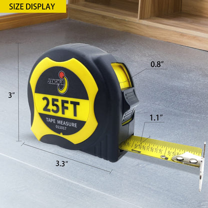 JIANGHUA Tape Measure 25FT, Retractable Measuring Tape with Fractions 1/8, Heavy-Duty Measurement Tape with Rubber Protective Casing, Both Side, Easy to Read for Construction, Carpenter, Surveyors