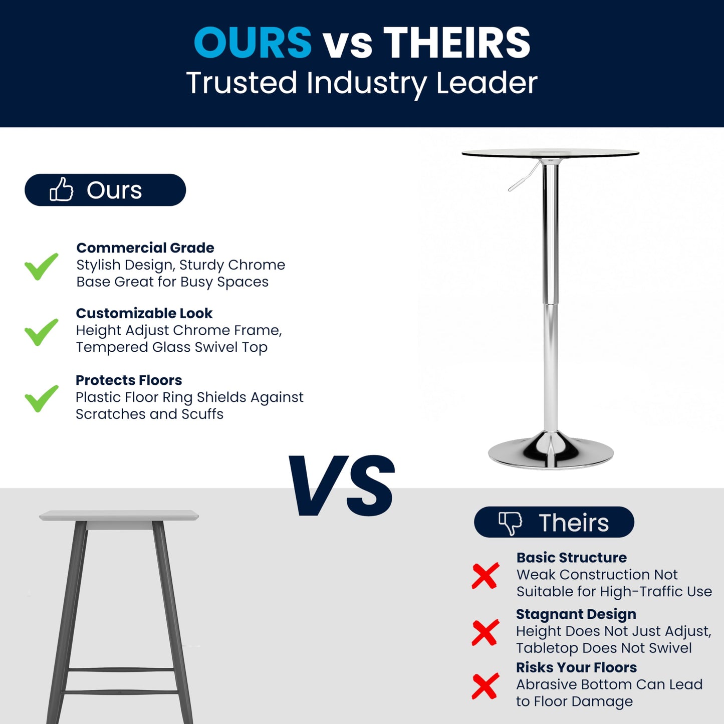 Flash Furniture Adjustable Height Glass Cocktail Table