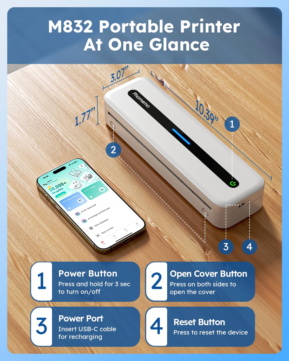 Phomemo Wireless Thermal Printer for Phone & Laptop