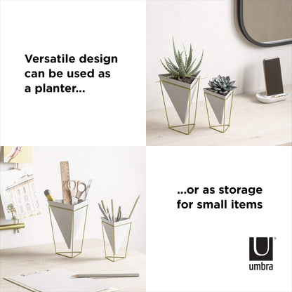 Umbra - 1004372-524 Trigg Desktop Planter Vase & Geometric Container-for Succulent, Air, Mini Cactus, Faux Plants and More, Desk, White/Brass