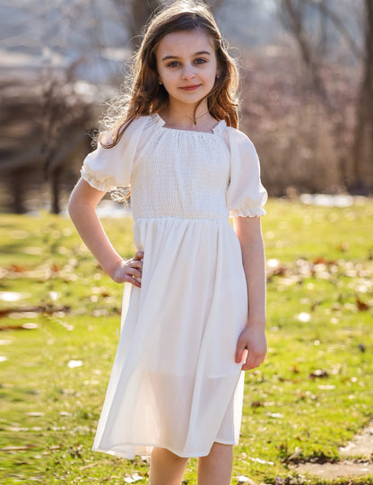 Arshiner Girl's Sleeveless Stretchy Crop Top A-Line Swing Party Dress Solid White for 4-5 Years