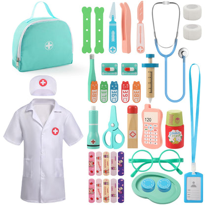 pataoli Doctor Kit for Kids,39 Pcs Pretend Play Doctor Set,Doctor kit for Toddlers 3-5 with Medical Bag,Stethoscope,Dress Up Costume and Wooden Accessories,Fun Role Playing Game