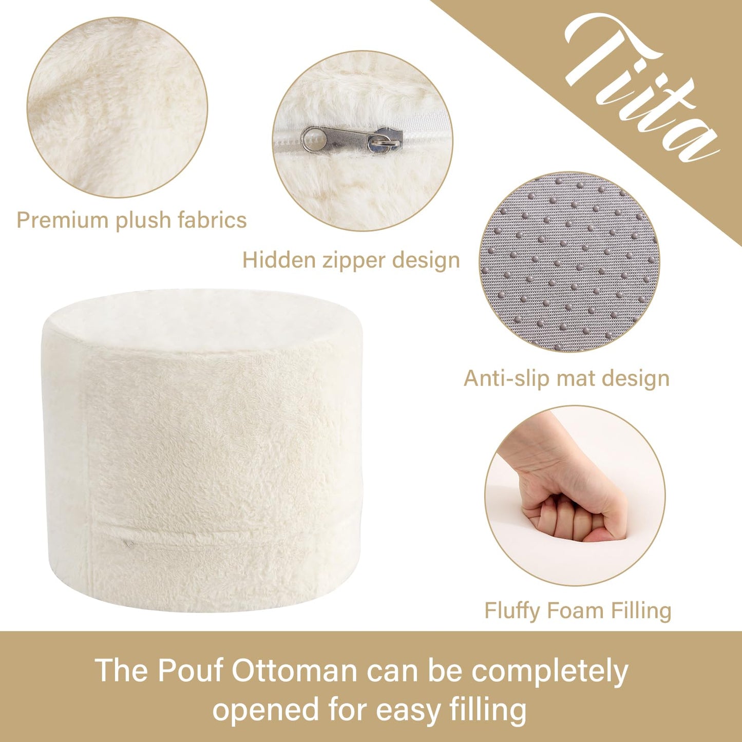 Plush Stuffed Pouf Ottoman for Living Room