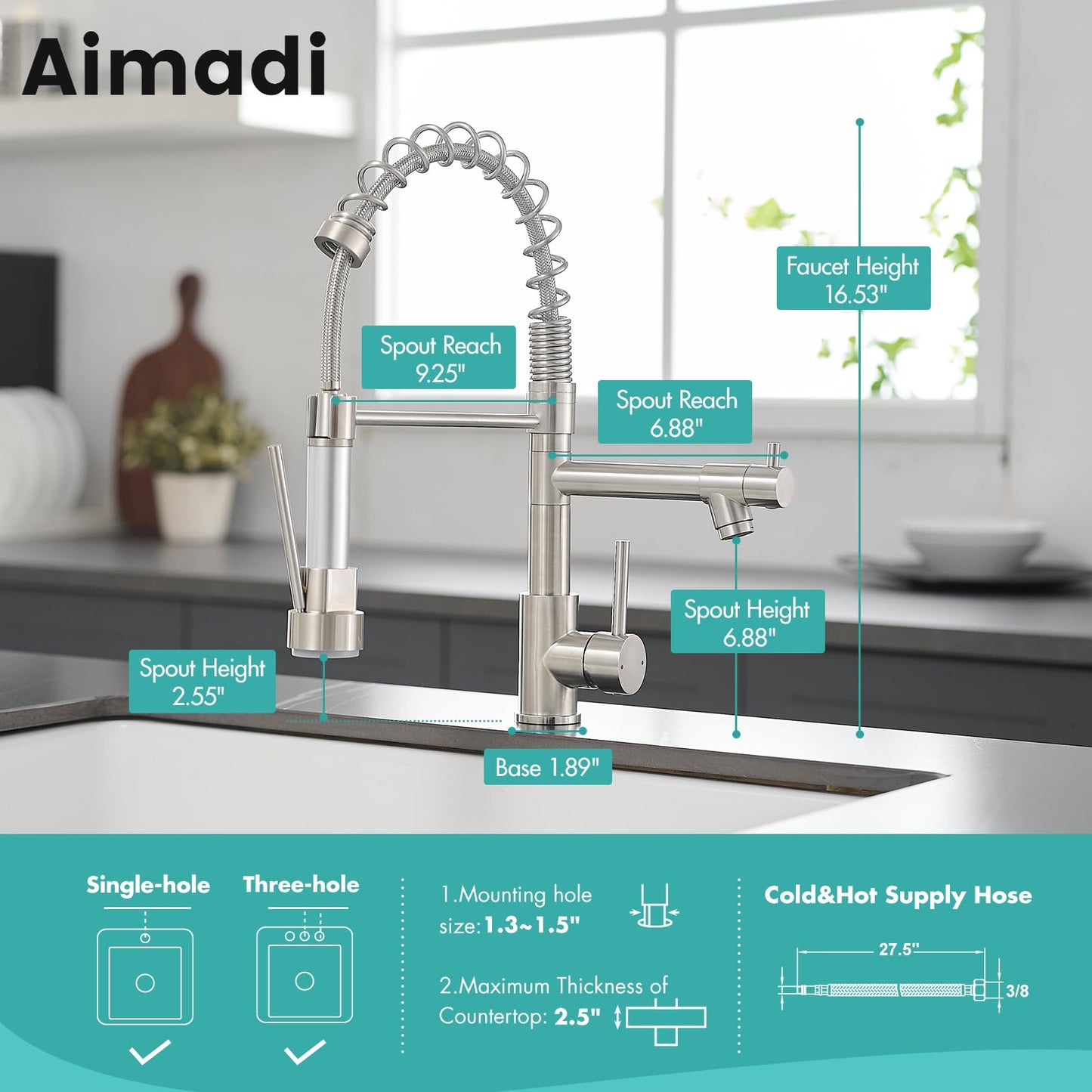 AIMADI Brushed Nickel Kitchen Faucet with Sprayer