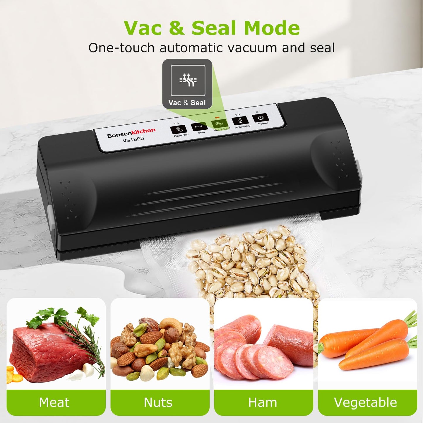 Bonsenkitchen Vacuum Sealer Machine with 5 Bags