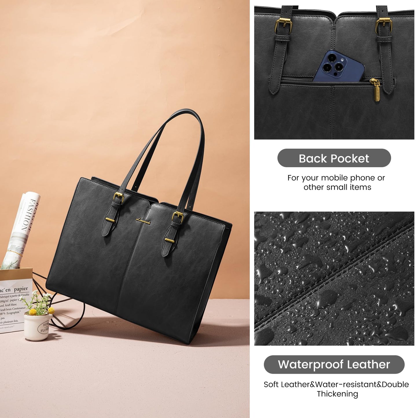 LOVEVOOK Vintage Leather Work Tote for Women