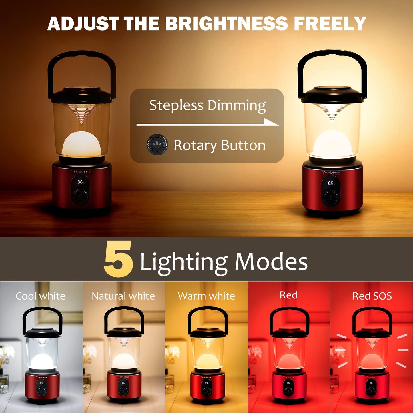 LED Camping Lantern with USB Rechargeable Battery