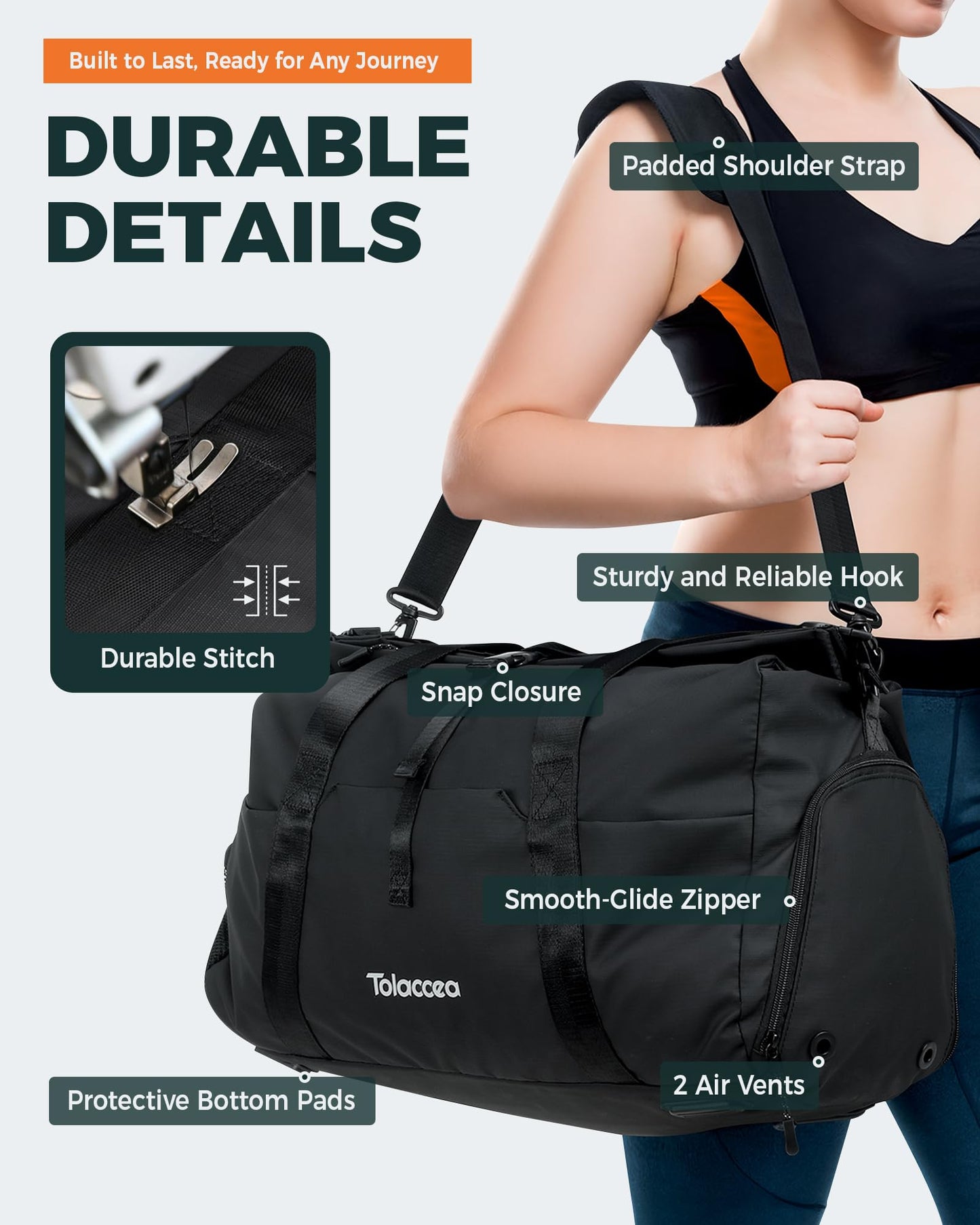 Tolaccea Foldable Gym Duffel Bag with Shoe Compartment