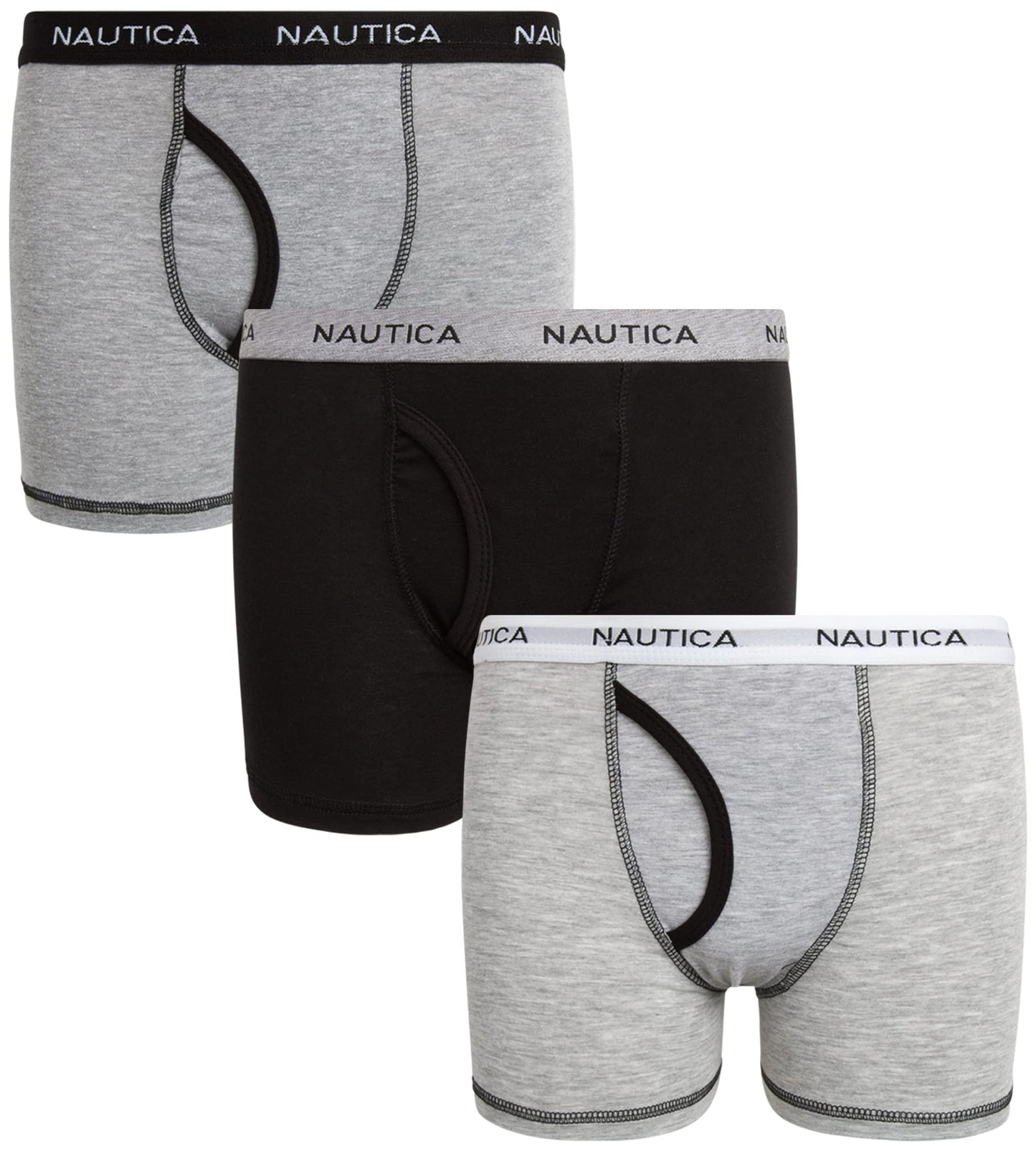 Nautica Boys' Underwear - 3 Pack, 6 Pack Stretch Cotton Boxer Briefs (Size: 4-18), Size 12-14, Black/Light Grey/Medium Grey-3pk