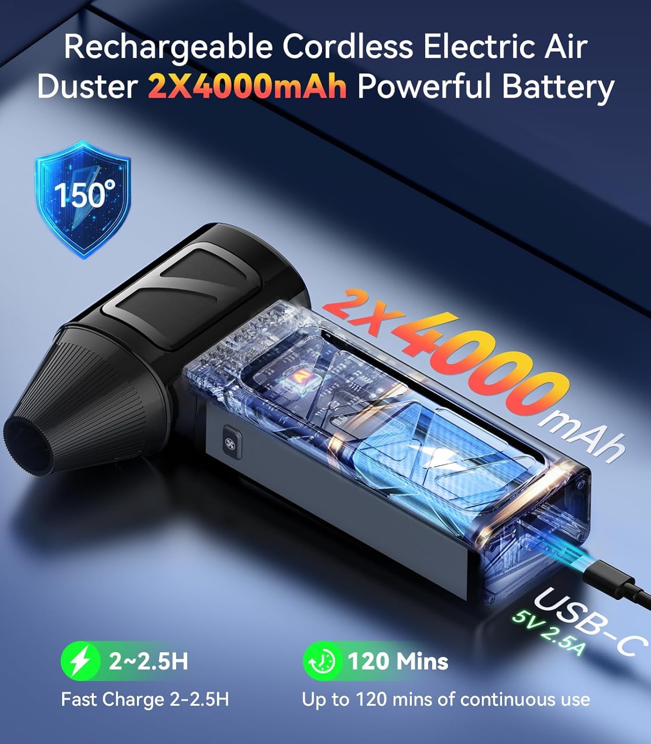 YUHUO Cordless Electric Air Duster with Turbo Fan