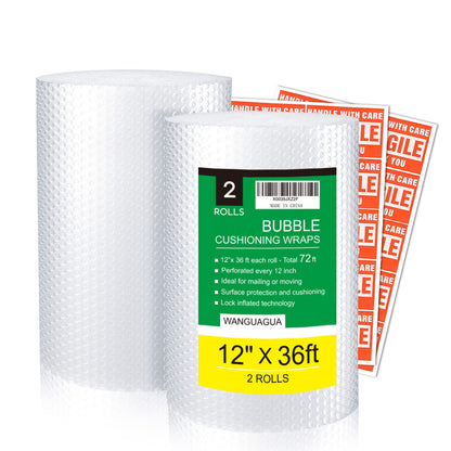 2 Pack 12 Inch x 72 ft Total Bubble Packing Wrap