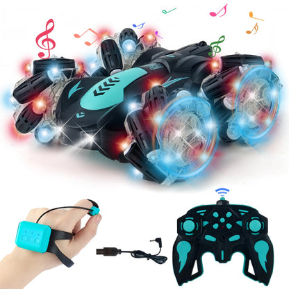 SYOZAC Gesture Sensing RC Stunt Car with Light, 2.4G 4WD Hand Controlled Gravity Remote Control Car Toy with 360° Flips Car for Boys Age 6 and Up Blue