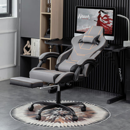 Video Gaming Chair with Footrest, Ergonomic Game Chair with Lumbar Support, Height Adjustable Swivel Racing Gaming Massage Chair, Reclining Computer Office Desk Chair for Adults