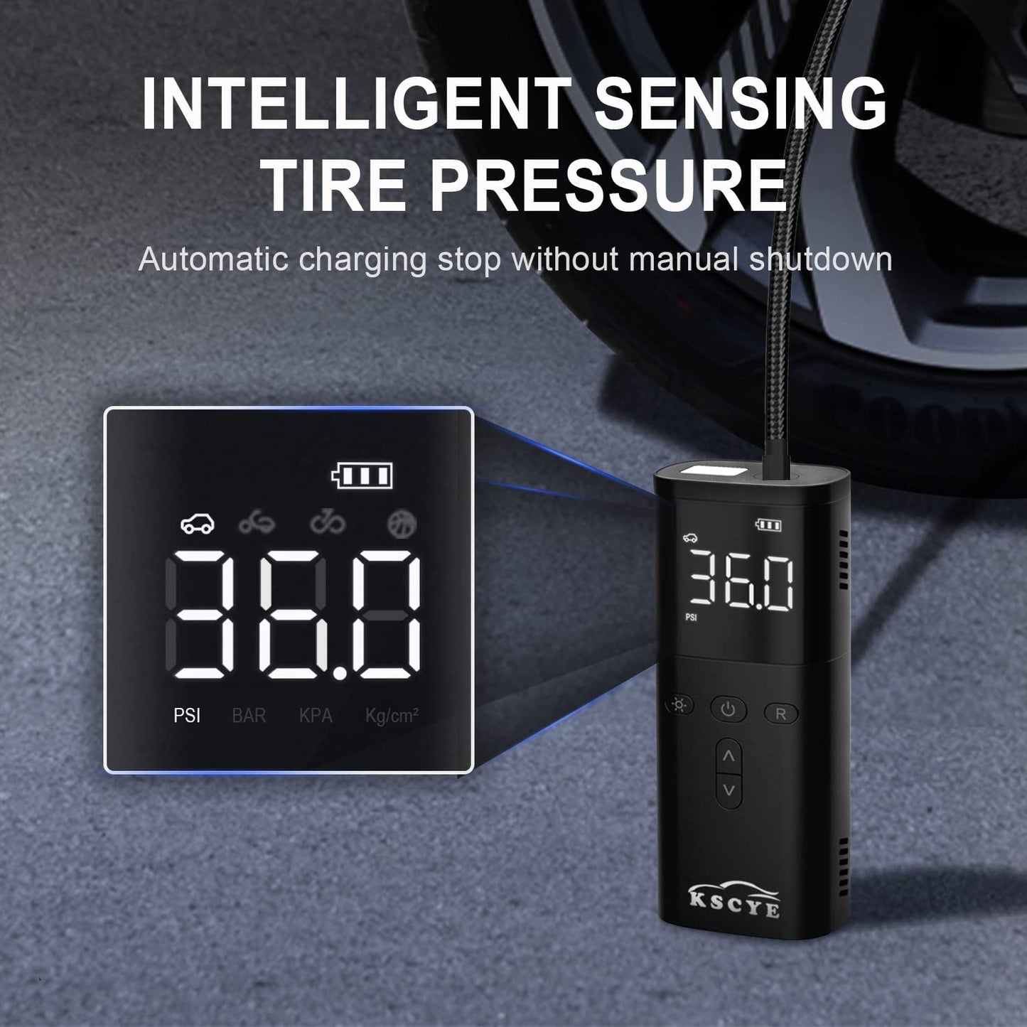 KSCYE Tire Inflator Portable Air Compressor,DC 12V Small Pump for Car Tires,150PSI Electric with Digital Pressure Gauge,LED Light Motorcycle Bike Ball,Bike Pump