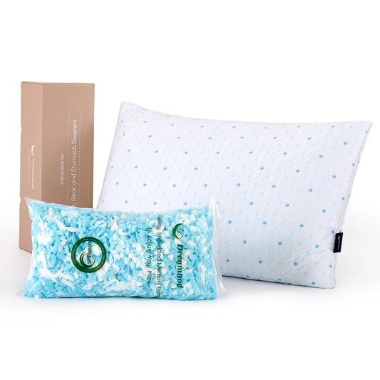 Dreamood Queen Pillows Set of 1 with Cooling & Soft Cover Shredded Memory Foam Pillows Adjustable Loft & Firmness Bed Pillow for Sleeping for Side Back Stomach Sleeper Cooling Pillow Hypoallergenic