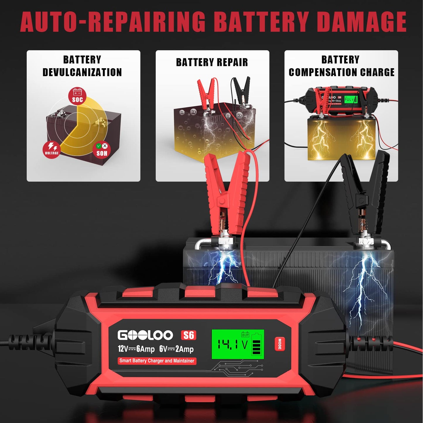 GOOLOO 6 Amp Smart Battery Charger and Maintainer