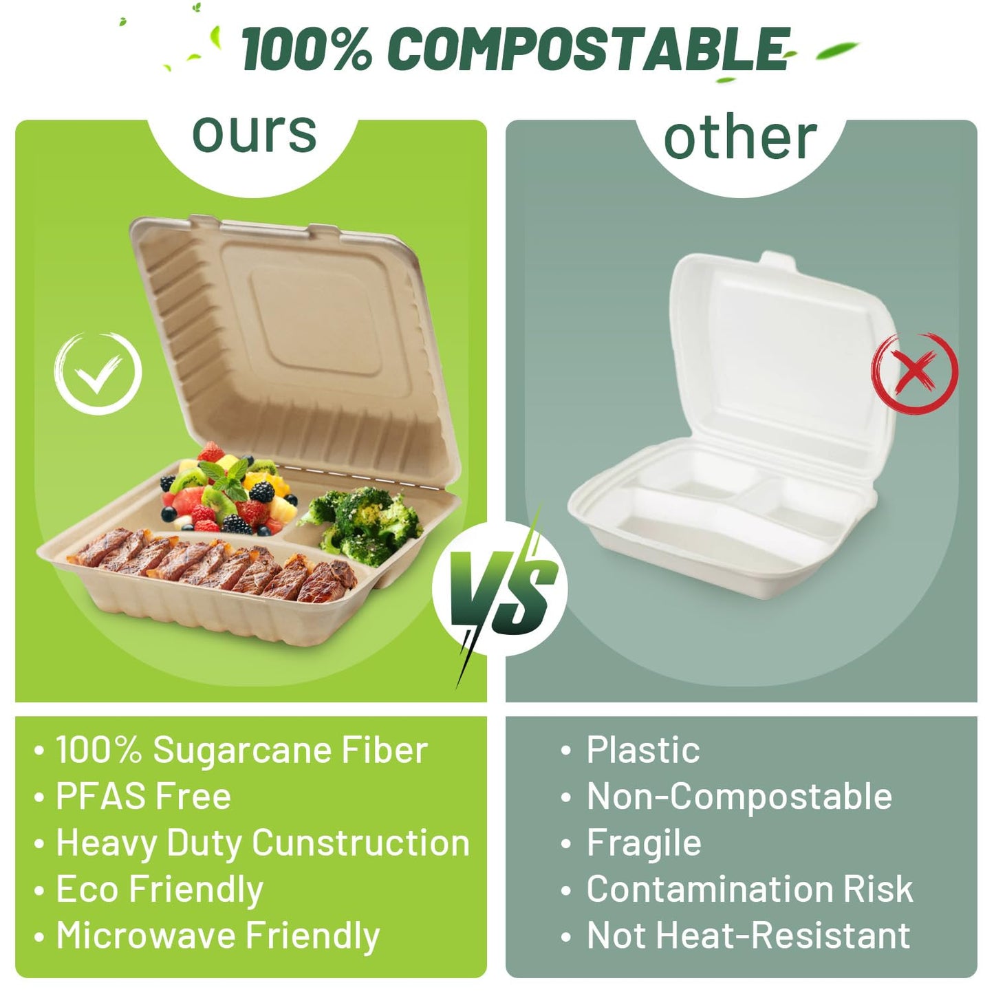 Compostable To Go Food Containers 50-Pack
