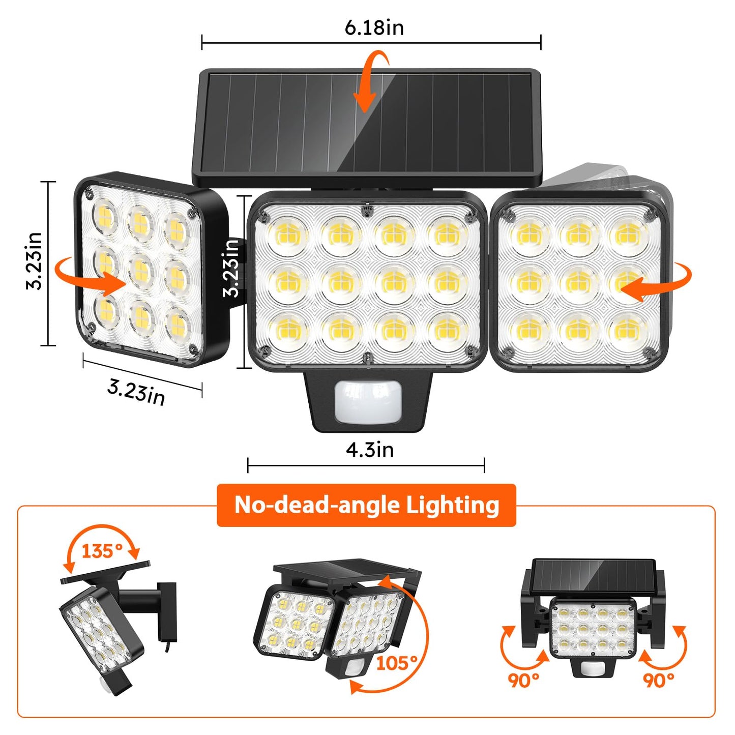 2 Pack WdtPro Solar Motion Sensor Flood Lights