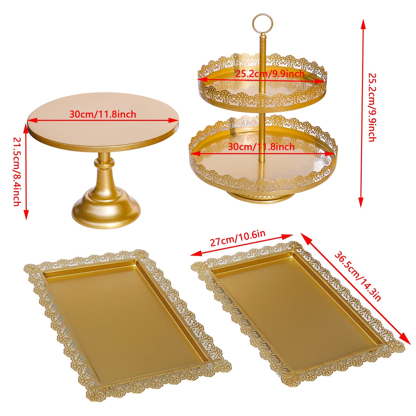 ATRDTO 4pcs Iron Cake Stands Set Cake Holder for Wedding Birthday Baby Shower Gold (Gold)