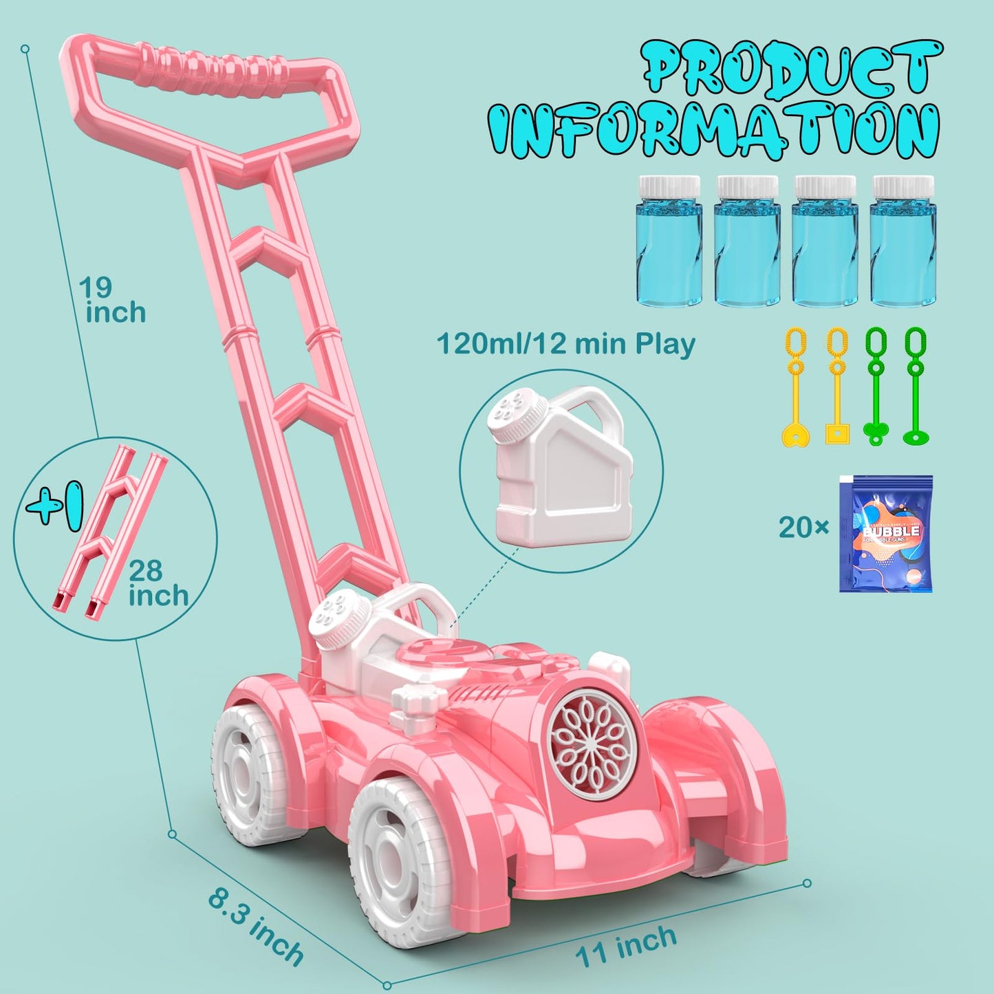 Bubble Lawn Mower Toy for Toddlers - Pink