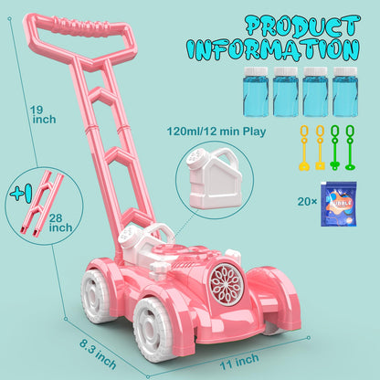 Bubble Lawn Mower Toy for Toddlers - Pink