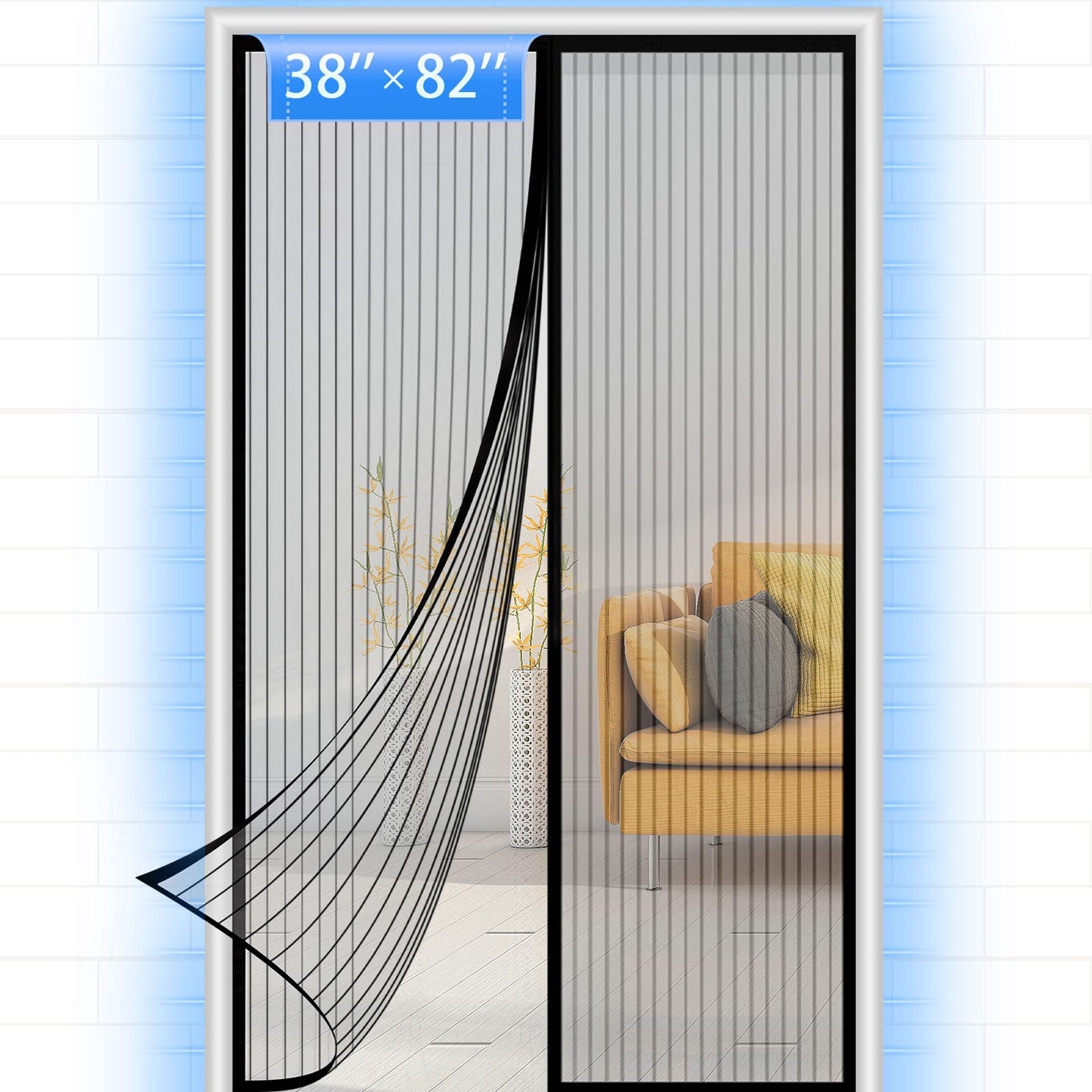 YGS-Tech Screen Door Mesh, 38 x 82 Inch Magnetic Screen Door Deluxe Double, 34 Magnets Hands Free Curtain, Keep Bugs Out Let Cool Air in Screen Door for Sliding Door Front Door, Pet and Kid Friendly