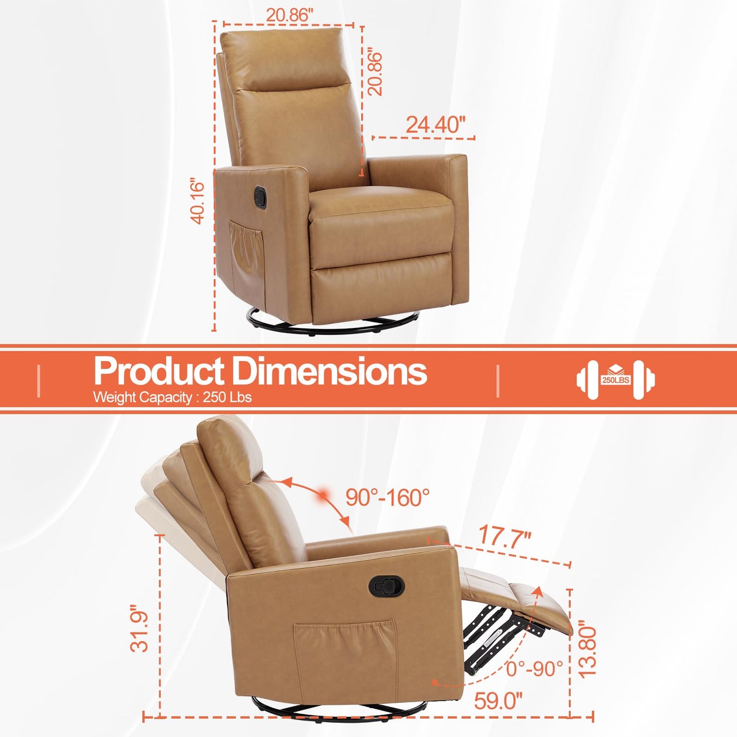 Recliner Chair 360 Swivel Rocker for Adults