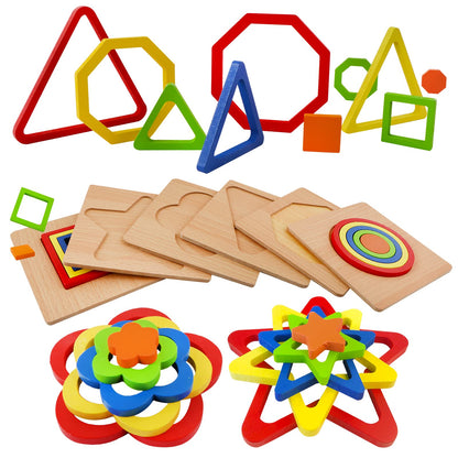 Toddler Puzzles 6 Pcs Wooden Puzzles for Toddlers Montessori Shape Sorting Puzzle Toddlers Activities Early Educational Preschool Learning Sensory Toys Montessori Toys 1-3 Year Old
