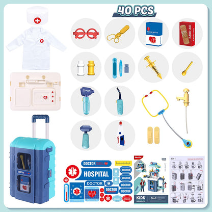 Toy Doctor Kit for Kids: Pretend Play Kids Doctor Set with Electronic Stethoscope Dress Up Doctor Costume Carrying Storage Case - Role Play Toys Medical Kit for Toddlers Boys Girls