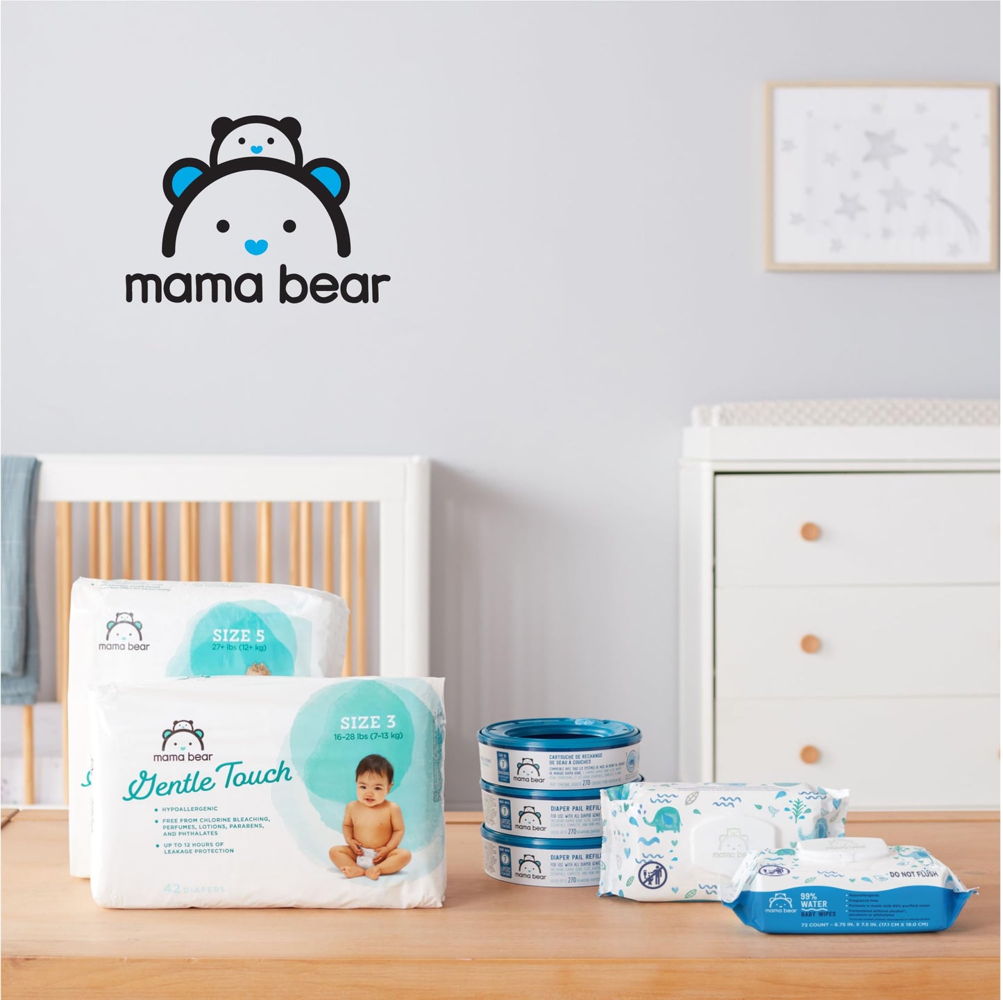 Amazon Brand - Mama Bear 99% Water Based Baby Wipes, Hypoallergenic for Sensitive Skin, Fragrance Free, 432 Count (6 Packs of 72)