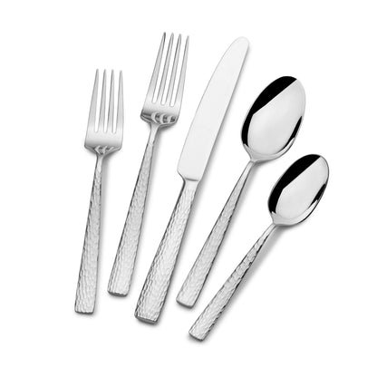 Mikasa Oliver Gleam Silverware, 18/10 Stainless Steel Cutlery 12, Inlcludes 5 Serving Untensils, 65 Piece Set, Silver